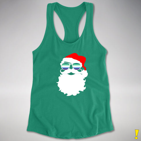 Santa’s Gay Male Pride Flag Shades Racerback Tank - Kelly Green
